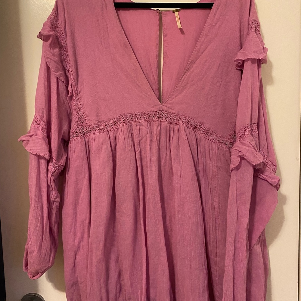Free People Pink Ruffle Romper Dress XL